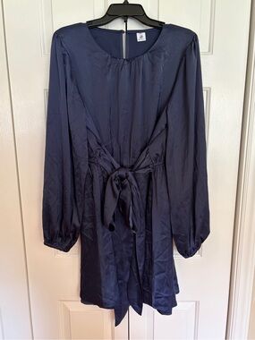 Navy XL Long Sleeve Tie-Waist Dress